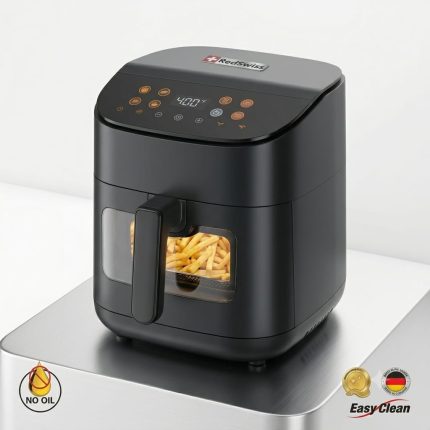 RedSwiss RSAF 7002 Air Fryer featuring a sleek black finish and modern control panel.